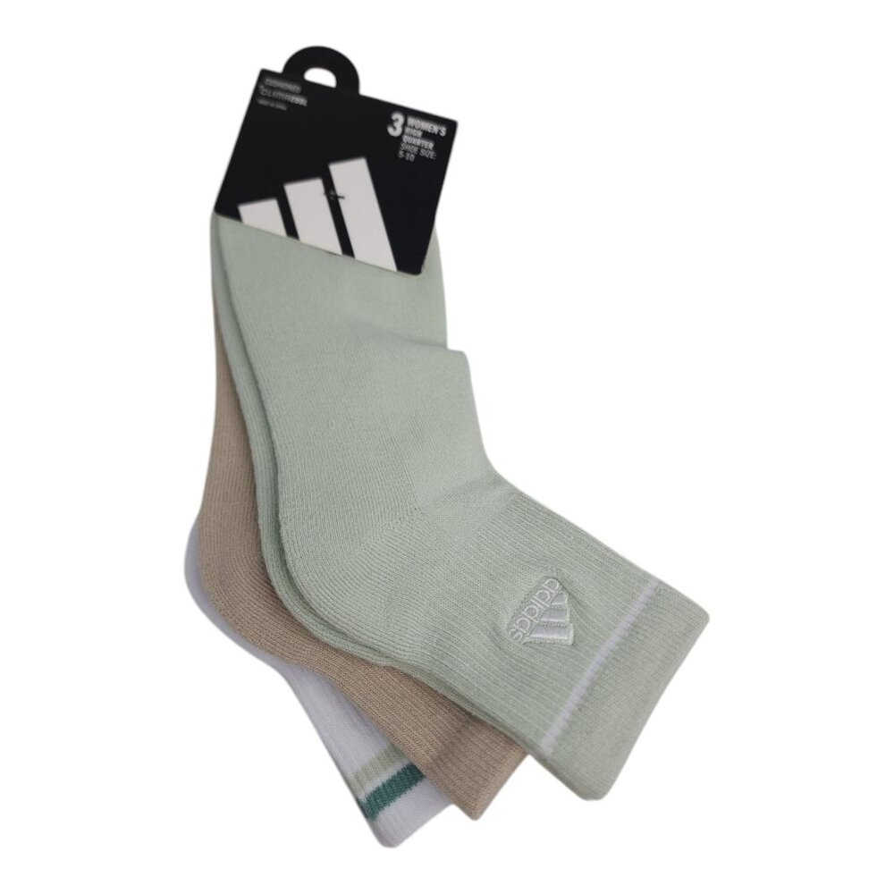 Adidas Womens ClimaCool Cushioned High Quarter Socks 3Pack Size 5-10 Green Beige - Picture 7 of 7